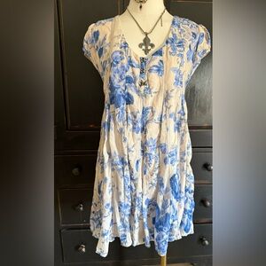 Free People Blue Floral Print Tunic Dress